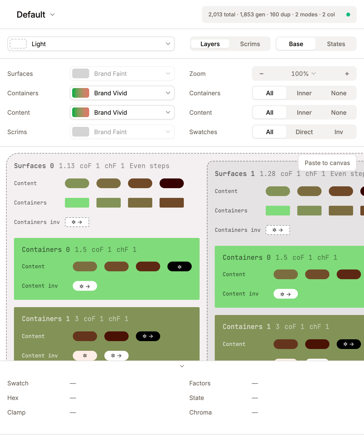 Preview panel — Base flavor with Layers view, all entity rows