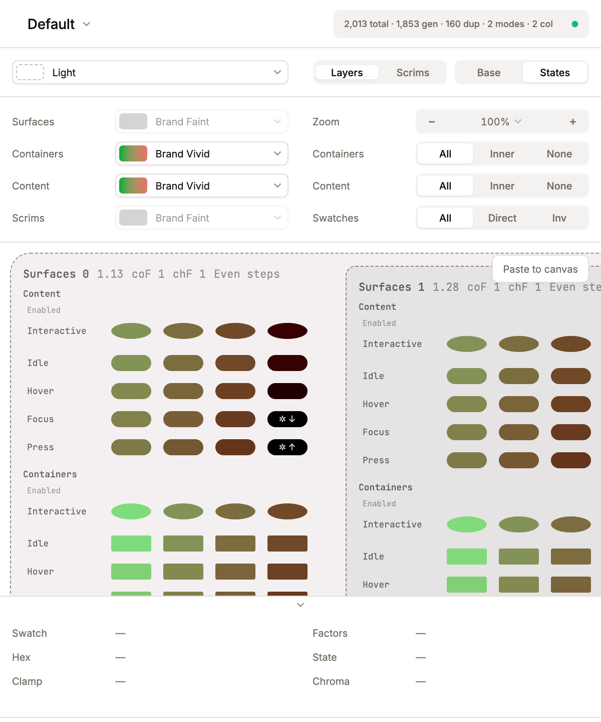 Preview panel — States flavor showing per-condition rows × interaction columns
