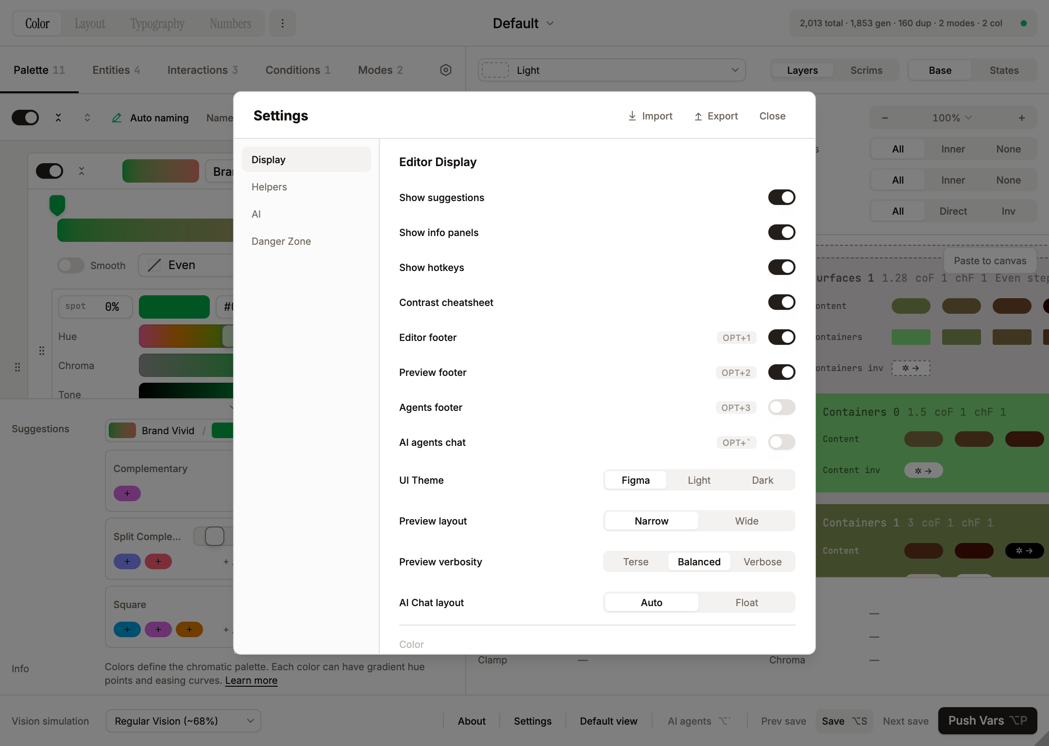 Plugin Settings dialog — Display / AI / agent overrides / API keys tabs